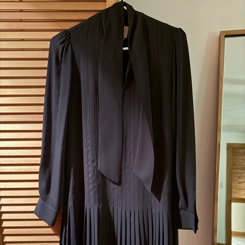 Kate Spade Black Pleated Dress with Neck Tie